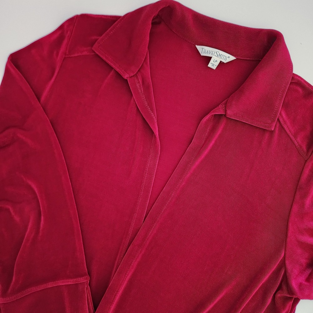 Travelsmith Women's Burgundy Long Sleeve Collared Cardigan Top LP